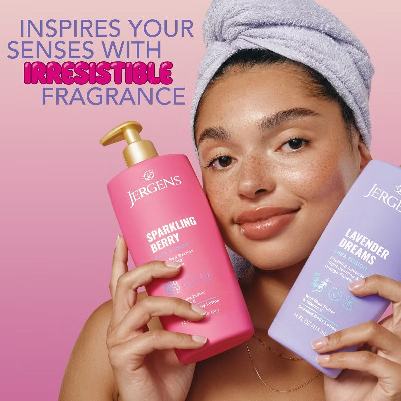 Jergens Shea Fusion Sparkling Berry Scented Body Lotion with Vitamin E - 14 fl oz: Paraben-Free, Shea Butter, Hydrating, Recommended for Dry Skin