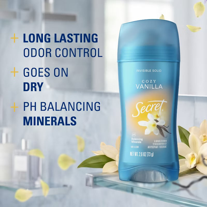 Secret Invisible Solid Antiperspirant & Deodorant - Vanilla Scent - 2.6oz: Paraben-Free, Sulfate-Free, Fluoride-Free