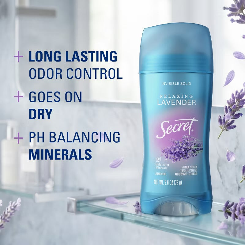 Secret Invisible Solid Antiperspirant & Deodorant - Lavender Scent 2.6oz: Paraben-Free