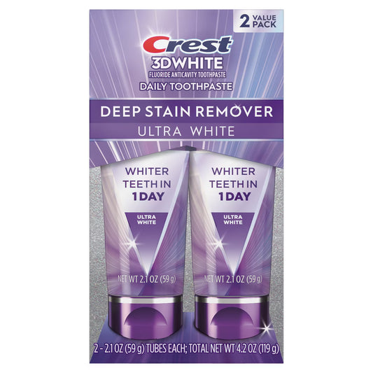 Crest 3D White Deep Stain Remover Ultra-White Toothpaste - 2.1oz/2pk: Mint Flavor, Triclosan-Free