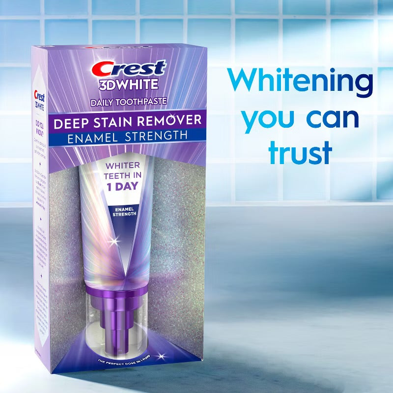 Crest 3D White Deep Stain Remover Daily Fluoride Toothpaste -  Enamel Strength- 3.1oz: Triclosan-Free, Gluten-Free, Mint Flavor