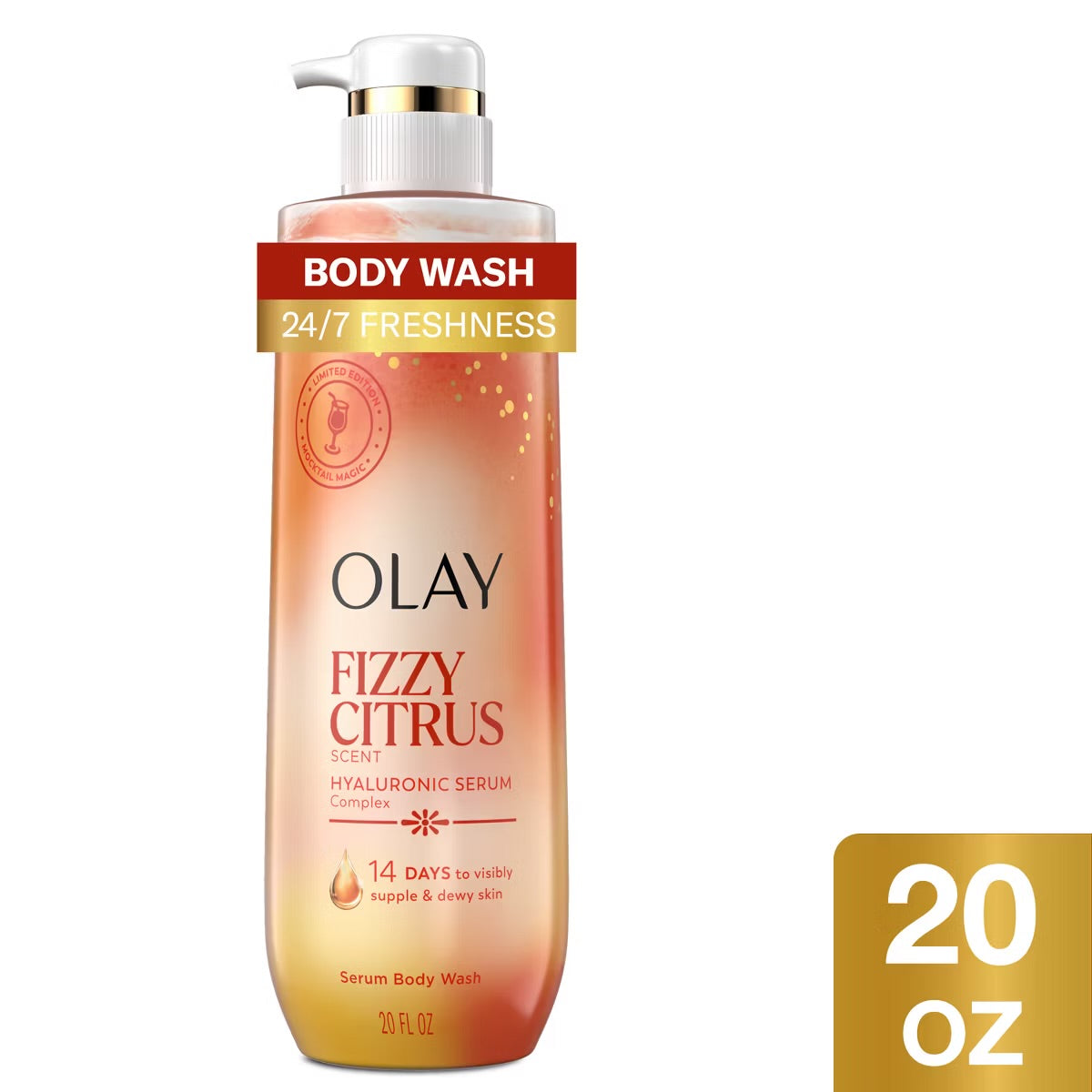 Olay Fizzy Citrus Hyaluronic Serum Body Wash - 20 fl oz: Moisturizing & Nourishing, Whole Body Use, Paraben-Free
