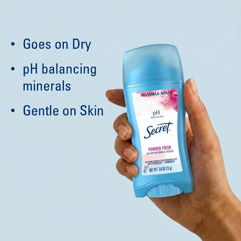 Secret Powder Fresh Invisible Solid Antiperspirant & Deodorant - 2.6oz: Paraben-Free, Under Arm, Aluminum Zirconium, 1-Pack