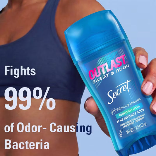 Secret Outlast Invisible Solid Antiperspirant & Deodorant for Women - Completely Clean Scent - 2.6oz: Paraben-Free Formula