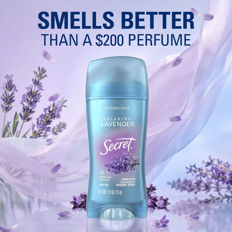 Secret Invisible Solid Antiperspirant & Deodorant - Lavender Scent 2.6oz: Paraben-Free