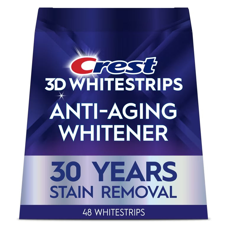 Crest 3DWhitestrips at Home Teeth Whitening, Anti-Aging Whitener, 18 Levels Whiter, 24 Treatments, 48 Strips