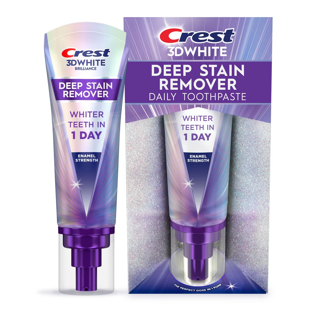 Crest 3D White Deep Stain Remover Daily Fluoride Toothpaste -  Enamel Strength- 3.1oz: Triclosan-Free, Gluten-Free, Mint Flavor