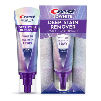 Crest 3D White Deep Stain Remover Daily Fluoride Toothpaste -  Enamel Strength- 3.1oz: Triclosan-Free, Gluten-Free, Mint Flavor