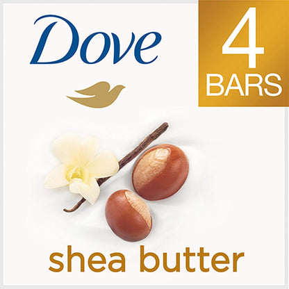 Dove Beauty Bar Women's Bath Soap Shea Butter, 3.75 oz 4 Bars