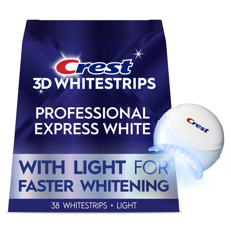 Crest 3DWhitestrips at Home Teeth Whitening Kit, Professional Express + Whitening Light, 1 Light + 19 Treatments, 38 Strips