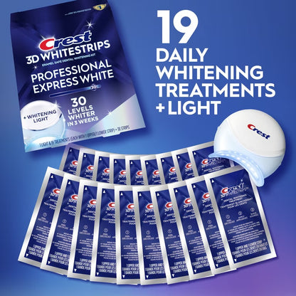 Crest 3DWhitestrips at Home Teeth Whitening Kit, Professional Express + Whitening Light, 1 Light + 19 Treatments, 38 Strips