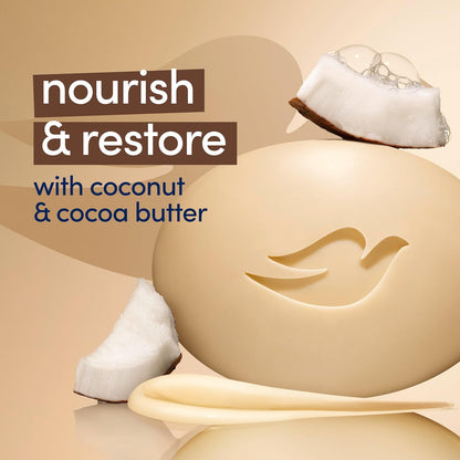 Dove Beauty Bar Women's Bath Soap Restoring Coconut & Cocoa Butter, 3.75 oz 8 Bars