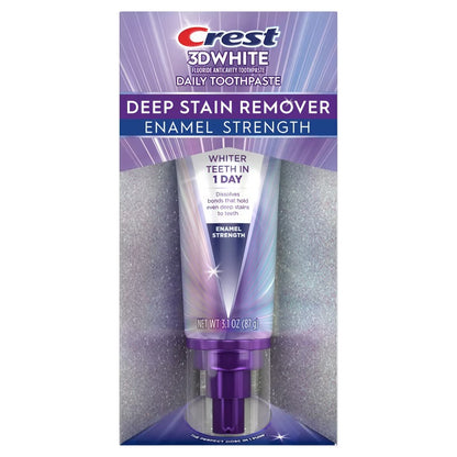 Crest 3D White Deep Stain Remover Daily Fluoride Toothpaste -  Enamel Strength- 3.1oz: Triclosan-Free, Gluten-Free, Mint Flavor