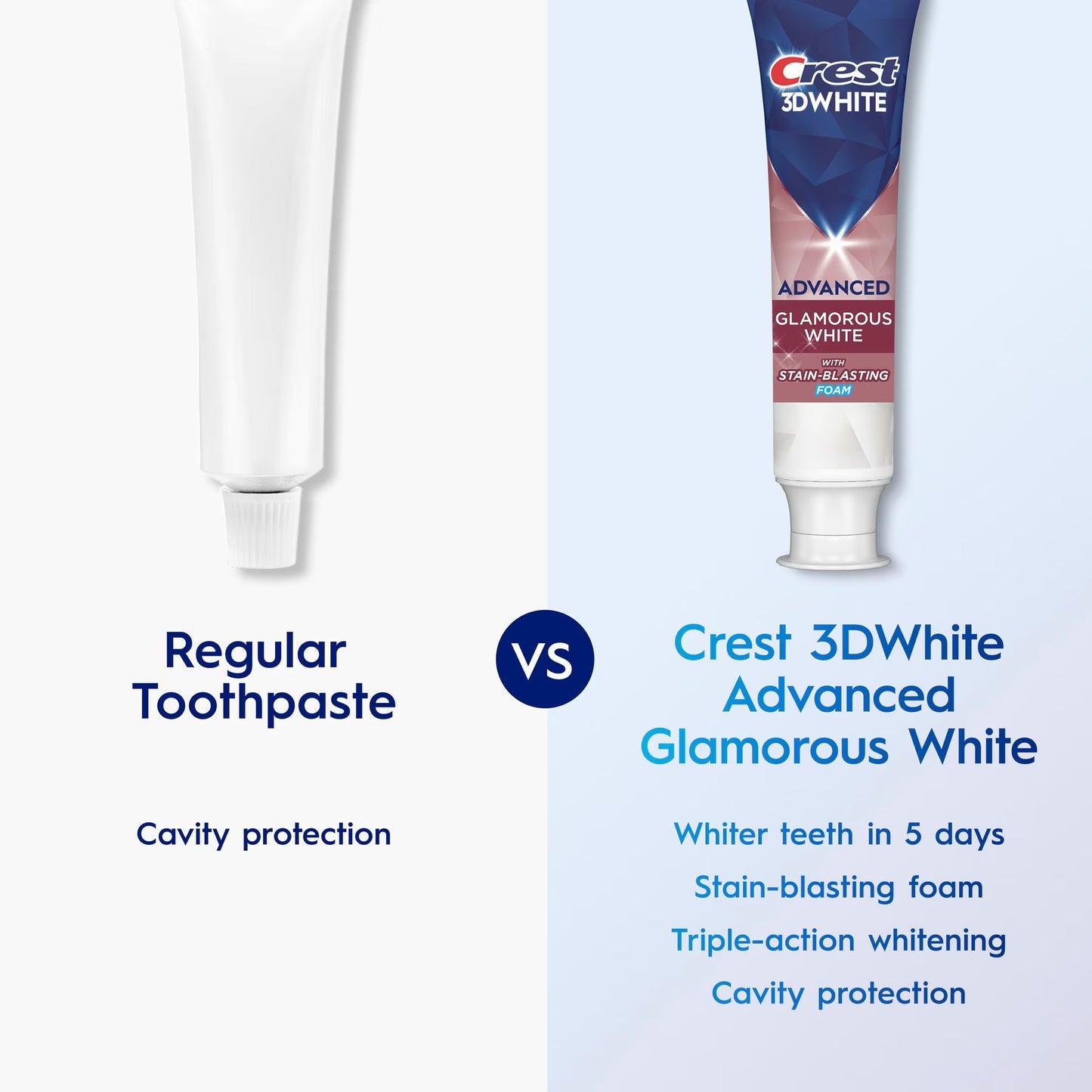 Crest Toothpaste, 3D White Advanced Glam White Whitening Toothpaste, 3.3 oz, Pack of 2