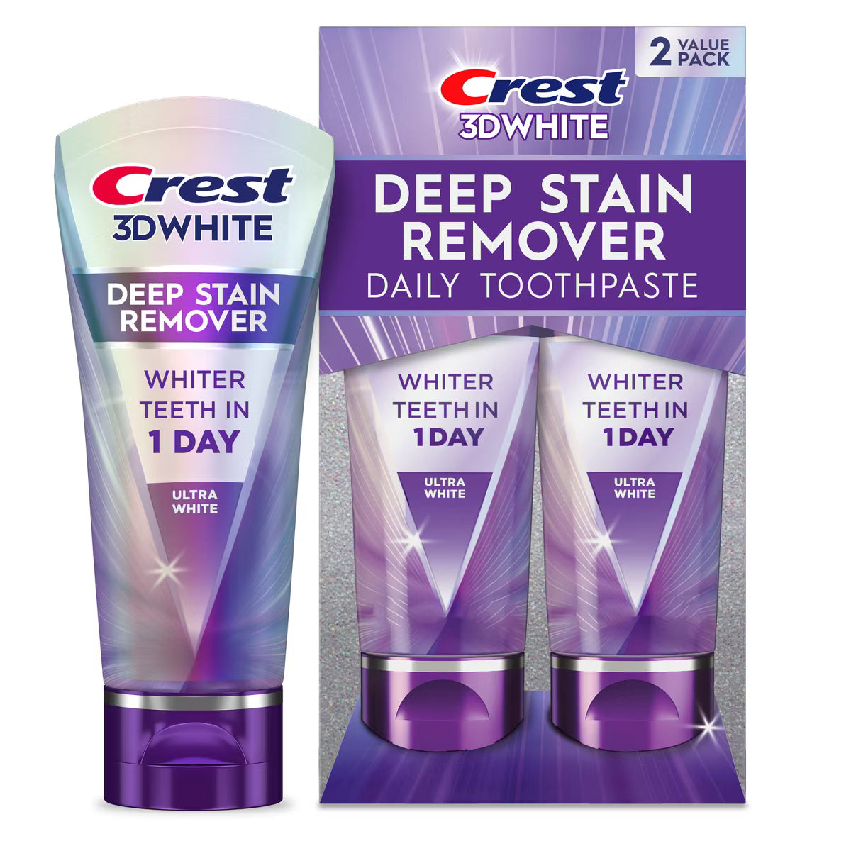 Crest 3D White Deep Stain Remover Ultra-White Toothpaste - 2.1oz/2pk: Mint Flavor, Triclosan-Free