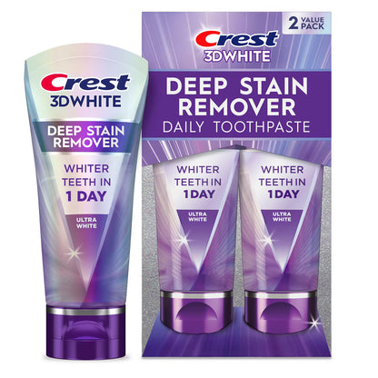 Crest 3D White Deep Stain Remover Ultra-White Toothpaste - 2.1oz/2pk: Mint Flavor, Triclosan-Free