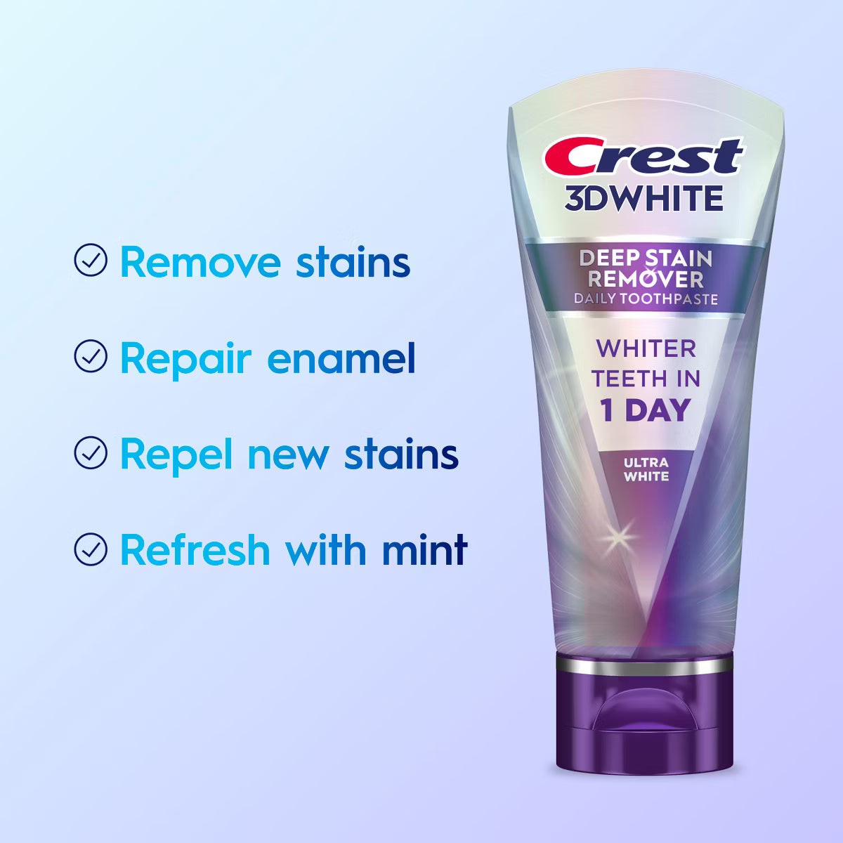 Crest 3D White Deep Stain Remover Ultra-White Toothpaste - 2.1oz/2pk: Mint Flavor, Triclosan-Free