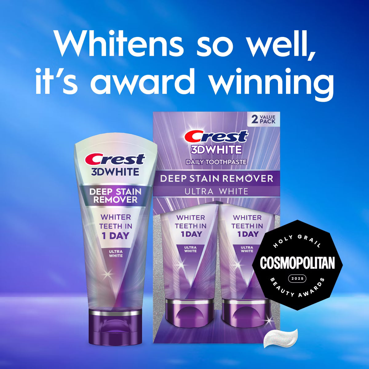 Crest 3D White Deep Stain Remover Ultra-White Toothpaste - 2.1oz/2pk: Mint Flavor, Triclosan-Free