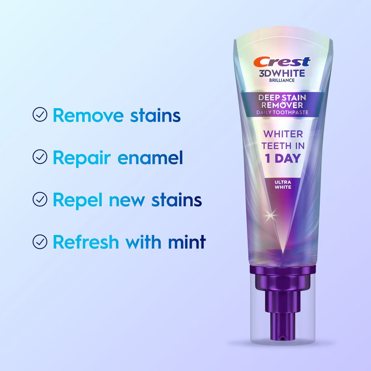 Crest 3D White Deep Stain Remover Daily Fluoride Toothpaste - Ultra White - 3.1oz: Triclosan-Free, Gluten-Free, Mint Flavor