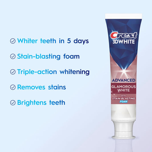 Crest Toothpaste, 3D White Advanced Glamorous White Whitening Toothpaste, 3.3 oz