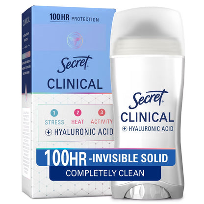 Secret Clinical 100HR Antiperspirant Deodorant for Women, Sweat & Odor Protection - Completely Clean - 2.6 oz: Paraben-Free, Under Arm Application