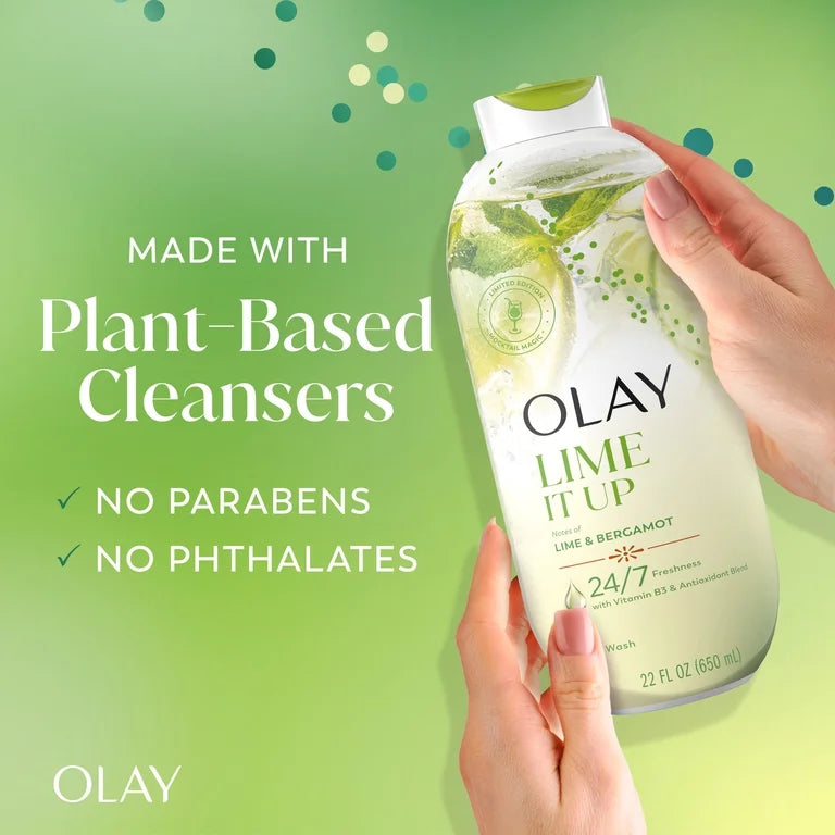 Olay Lime It Up Body Wash with Notes of Lime and Bergamot, Vitamin B3 and Antioxidant Blend, 22oz