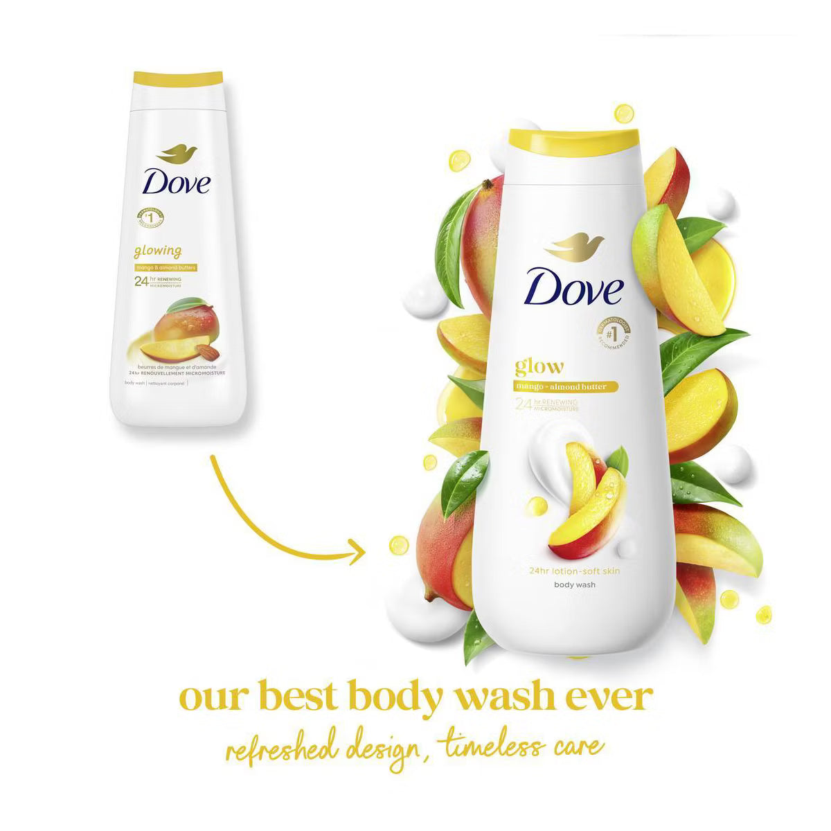 Dove Glow Body Wash - Mango & Almond Butters 24hr Lotion-Soft Skin - 20 fl oz: Vegan, Paraben & Sulfate-Free Liquid