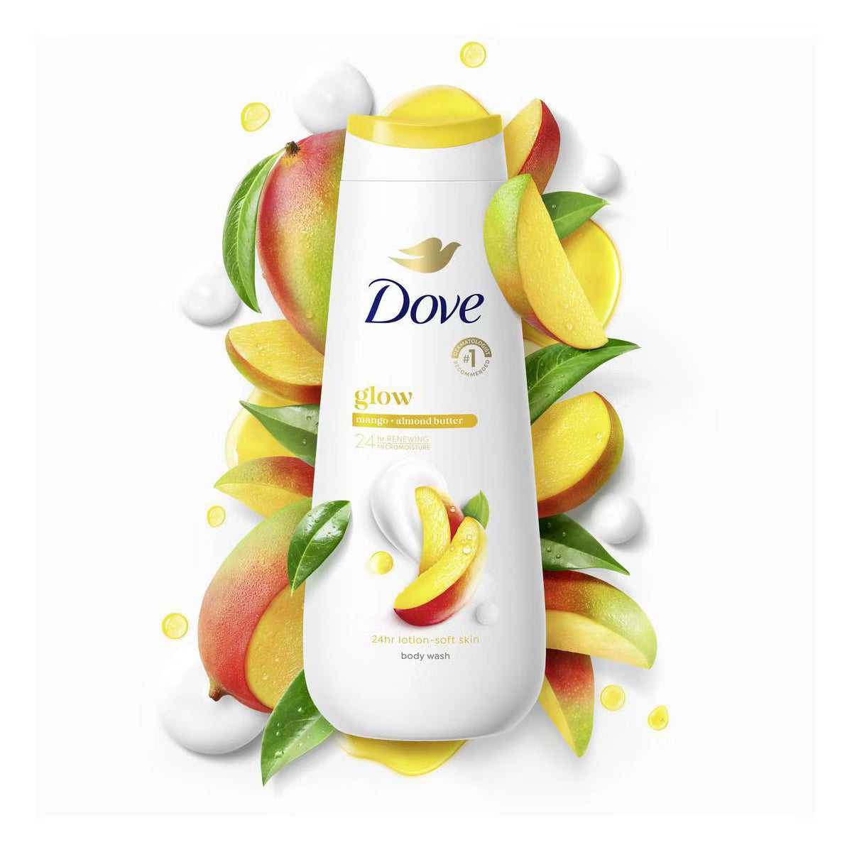 Dove Glow Body Wash - Mango & Almond Butters 24hr Lotion-Soft Skin - 20 fl oz: Vegan, Paraben & Sulfate-Free Liquid