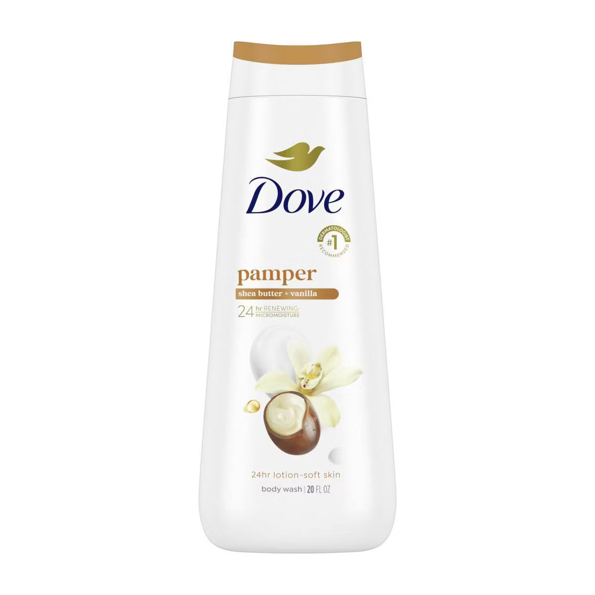 Dove Pamper Body Wash - Shea Butter & Vanilla 24hr Lotion-Soft Skin - 20 fl oz: Paraben-Free, Vegan, Normal, Dry Skin