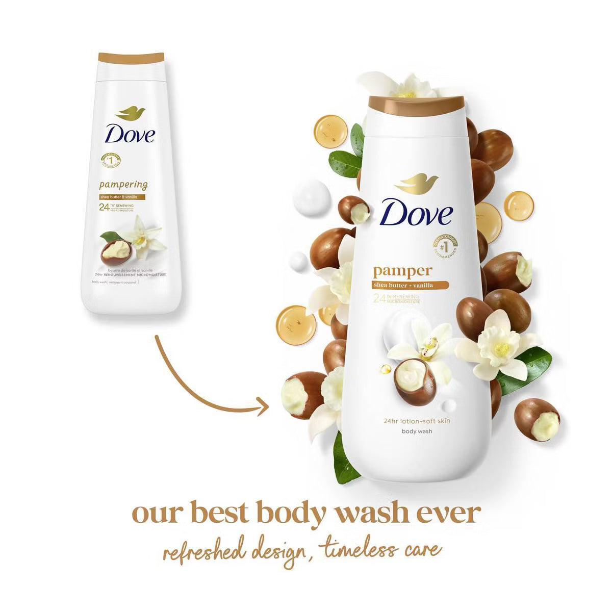 Dove Pamper Body Wash - Shea Butter & Vanilla 24hr Lotion-Soft Skin - 20 fl oz: Paraben-Free, Vegan, Normal, Dry Skin
