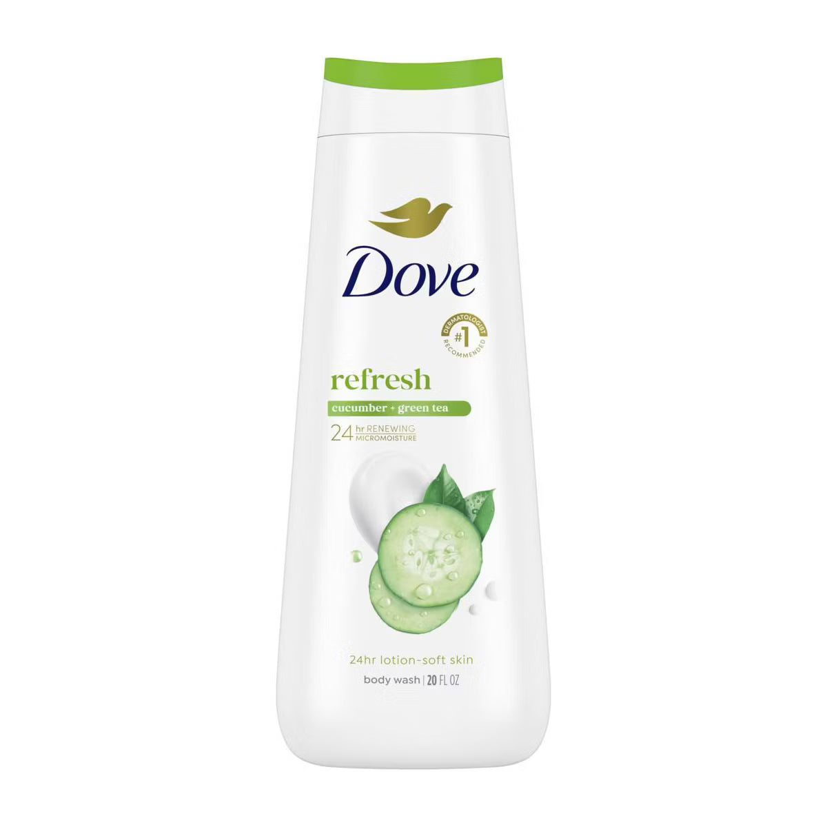Dove Refresh Body Wash Cucumber & Green Tea 24hr Lotion-Soft Skin - 20 fl oz: Paraben-Free, Sulfate-Free, Vegan, Normal and Dry Skin
