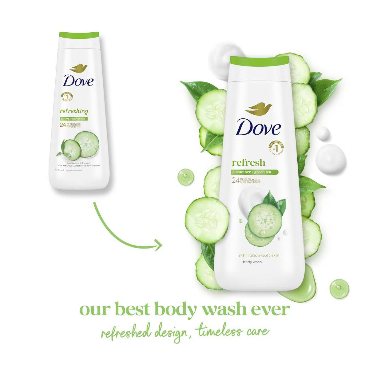 Dove Refresh Body Wash Cucumber & Green Tea 24hr Lotion-Soft Skin - 20 fl oz: Paraben-Free, Sulfate-Free, Vegan, Normal and Dry Skin