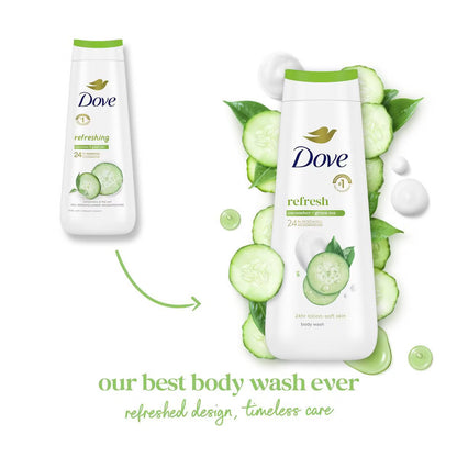 Dove Refresh Body Wash Cucumber & Green Tea 24hr Lotion-Soft Skin - 20 fl oz: Paraben-Free, Sulfate-Free, Vegan, Normal and Dry Skin