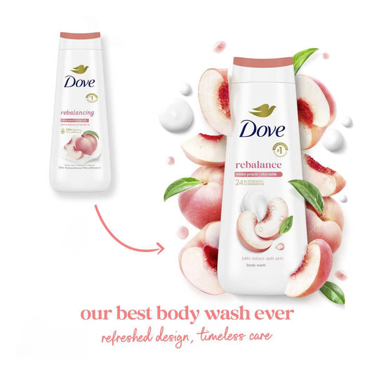 Dove Rebalance Body Wash - Peach 24hr Lotion-Soft Skin - Vegan & PETA Approved - 20 fl oz