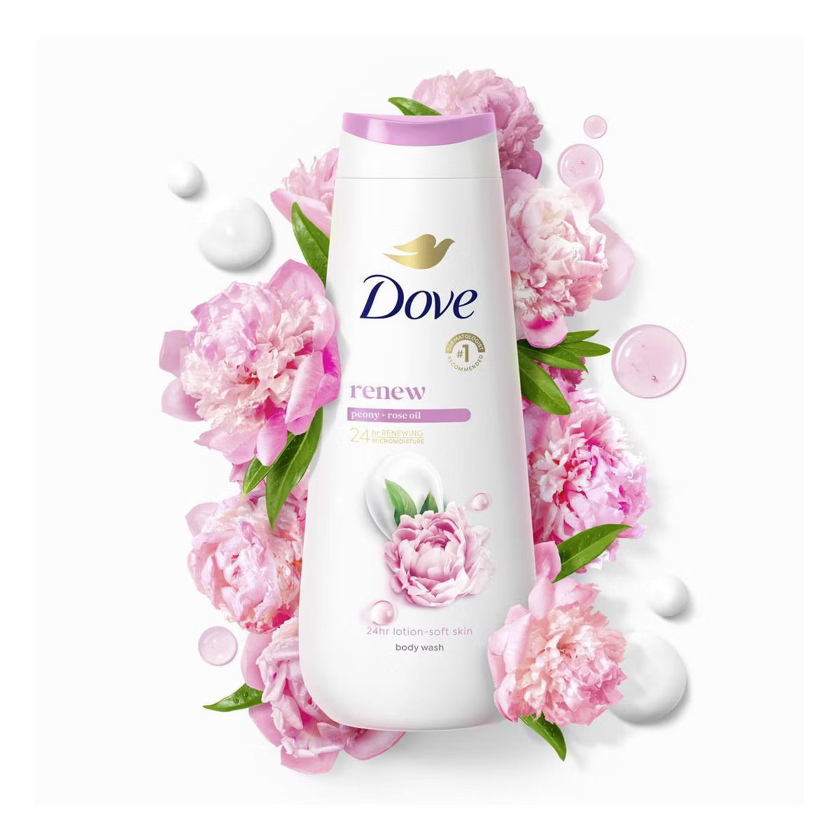 Dove Renew Body Wash - Peony & Rose Oil 24hr Lotion-Soft Skin - Vegan & PETA Approved 20 fl oz