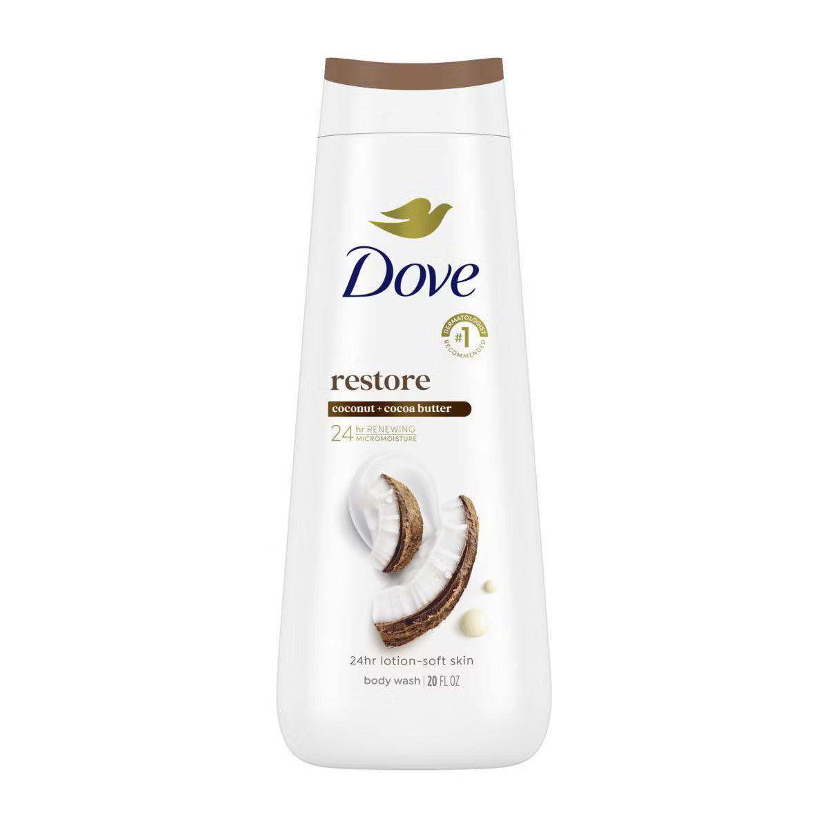 Dove Restore Body Wash - Coconut & Cocoa Butter 24hr Lotion-Soft Skin - 20oz: Ideal for Oily, Dry, Mature Skin, Vegan
