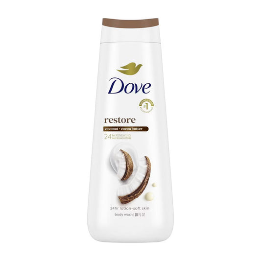 Dove Restore Body Wash - Coconut & Cocoa Butter 24hr Lotion-Soft Skin - 20oz: Ideal for Oily, Dry, Mature Skin, Vegan