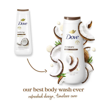 Dove Restore Body Wash - Coconut & Cocoa Butter 24hr Lotion-Soft Skin - 20oz: Ideal for Oily, Dry, Mature Skin, Vegan