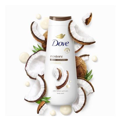Dove Restore Body Wash - Coconut & Cocoa Butter 24hr Lotion-Soft Skin - 20oz: Ideal for Oily, Dry, Mature Skin, Vegan