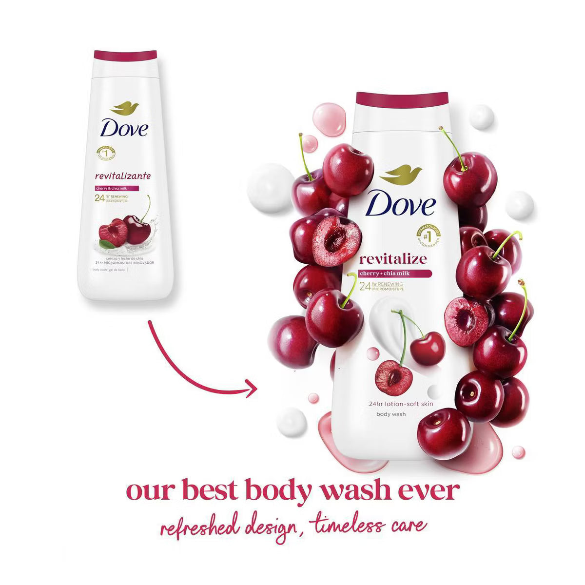 Dove Revitalize Body Wash - Cherry & Chia Milk 24hr Lotion-Soft Skin - 20 fl oz: Paraben-Free, Sulfate-Free, Moisturizing, Whole Body