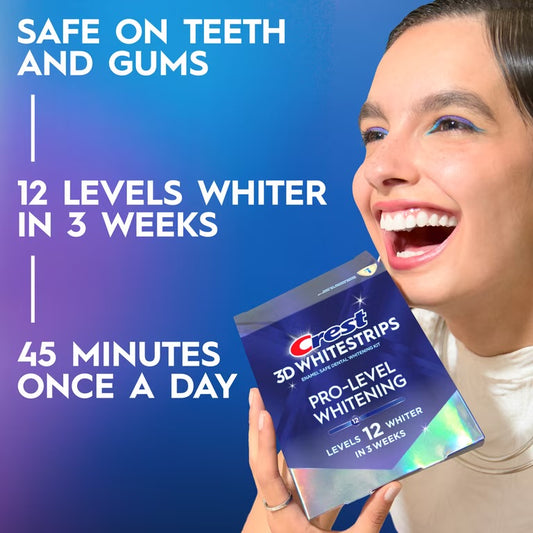Crest 3DWhitestrips at Home Teeth Whitening, Pro-Level, 12 Levels Whiter, 20 Treatments, 40 Strips