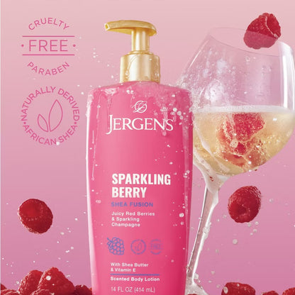 Jergens Shea Fusion Sparkling Berry Scented Body Lotion with Vitamin E - 14 fl oz: Paraben-Free, Shea Butter, Hydrating, Recommended for Dry Skin