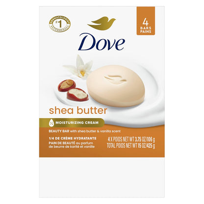 Dove Beauty Bar Women's Bath Soap Shea Butter, 3.75 oz 4 Bars