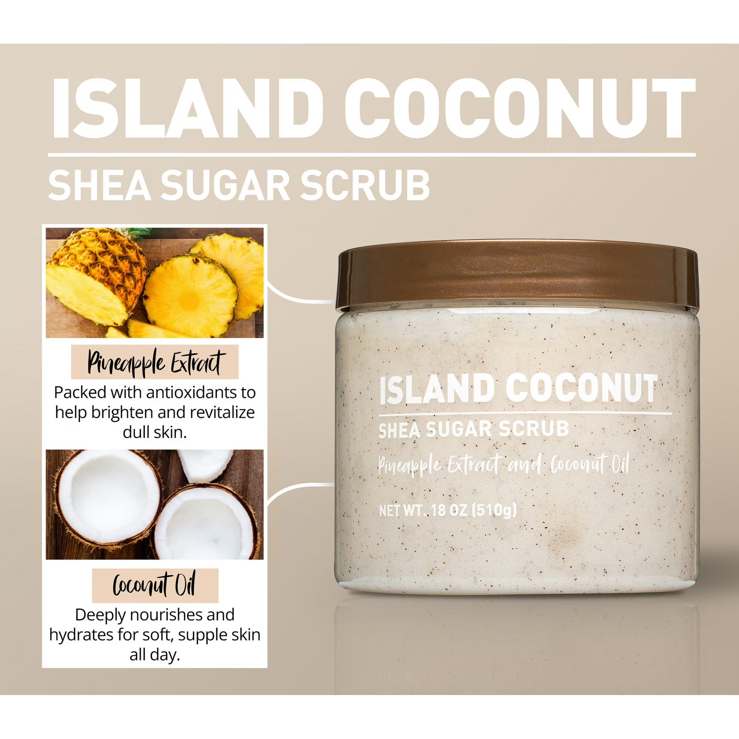 Shea Sugar Scrub, Island Coconut Scent, 18 oz