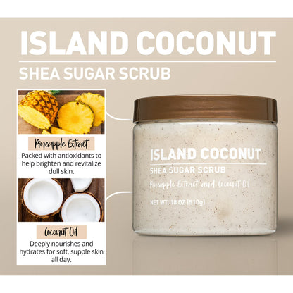 Shea Sugar Scrub, Island Coconut Scent, 18 oz