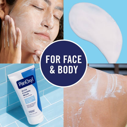 PanOxyl 4% Benzoyl Peroxide Acne Creamy Wash for Face & Body - Unscented - 6oz: Whole Body, Paraben-Free, Acne-Prone