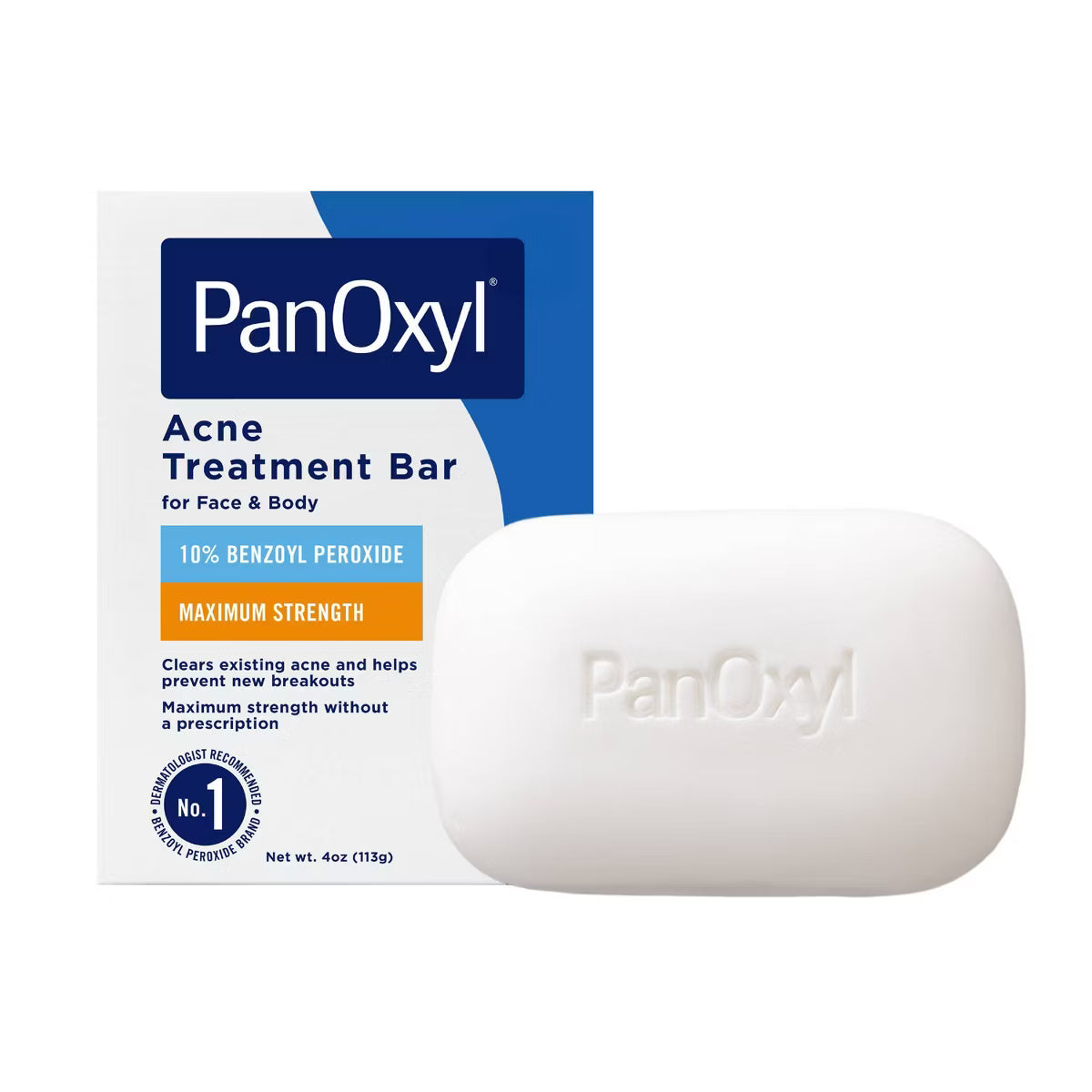 PanOxyl Acne Treatment Bar with 10% Benzoyl Peroxide - 4oz: No Fragrance Added, Dye-Free, Vegan, For Acne-Prone Skin