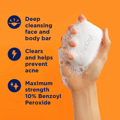PanOxyl Acne Treatment Bar with 10% Benzoyl Peroxide - 4oz: No Fragrance Added, Dye-Free, Vegan, For Acne-Prone Skin