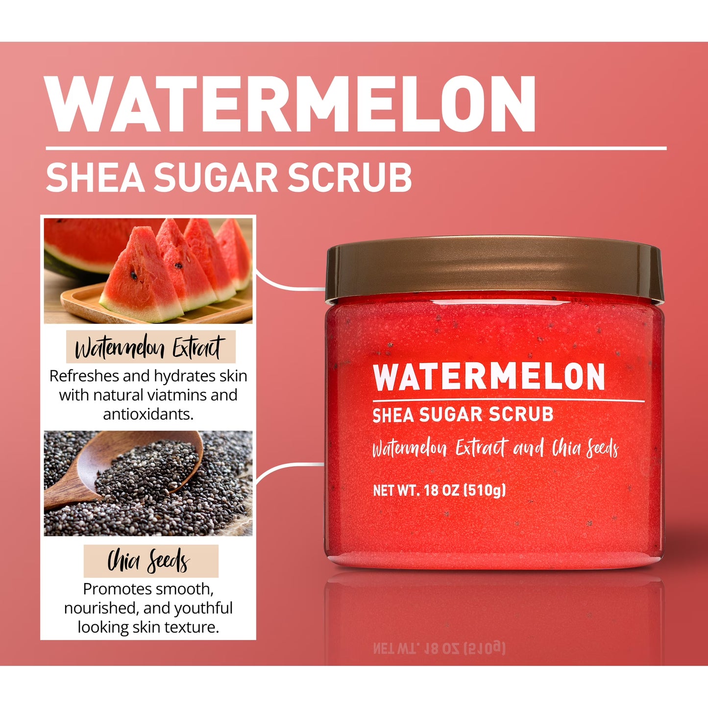 Shea Sugar Scrub, Watermelon, 18 oz